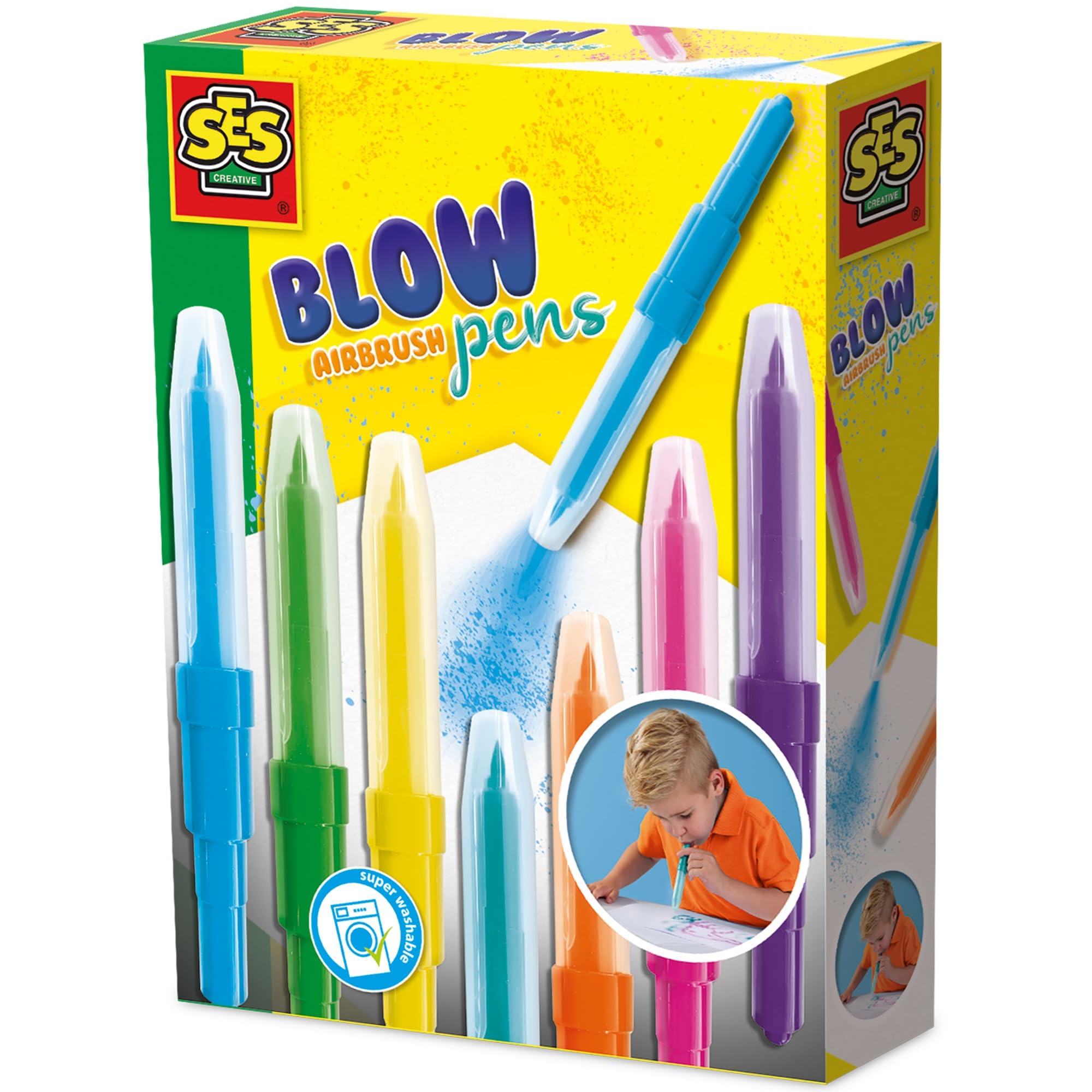 SES Creative Blow Airbrush Pens, Set of 7 Assorted Colours Blo Felt Tips, Arts and Crafts, Non Toxic Washable Transition Markers for Kids Creative Drawing, Boys and Girls 5 and Up — image 1