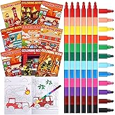 Funrous 48 Pcs Coloring Books with Stackable Crayons Firefighter Summer Circus Party Favors Coloring Pages Drawing Booklet Party Supplies for DIY Art Painting Games Goodie Bag Fillers (Firefighting)