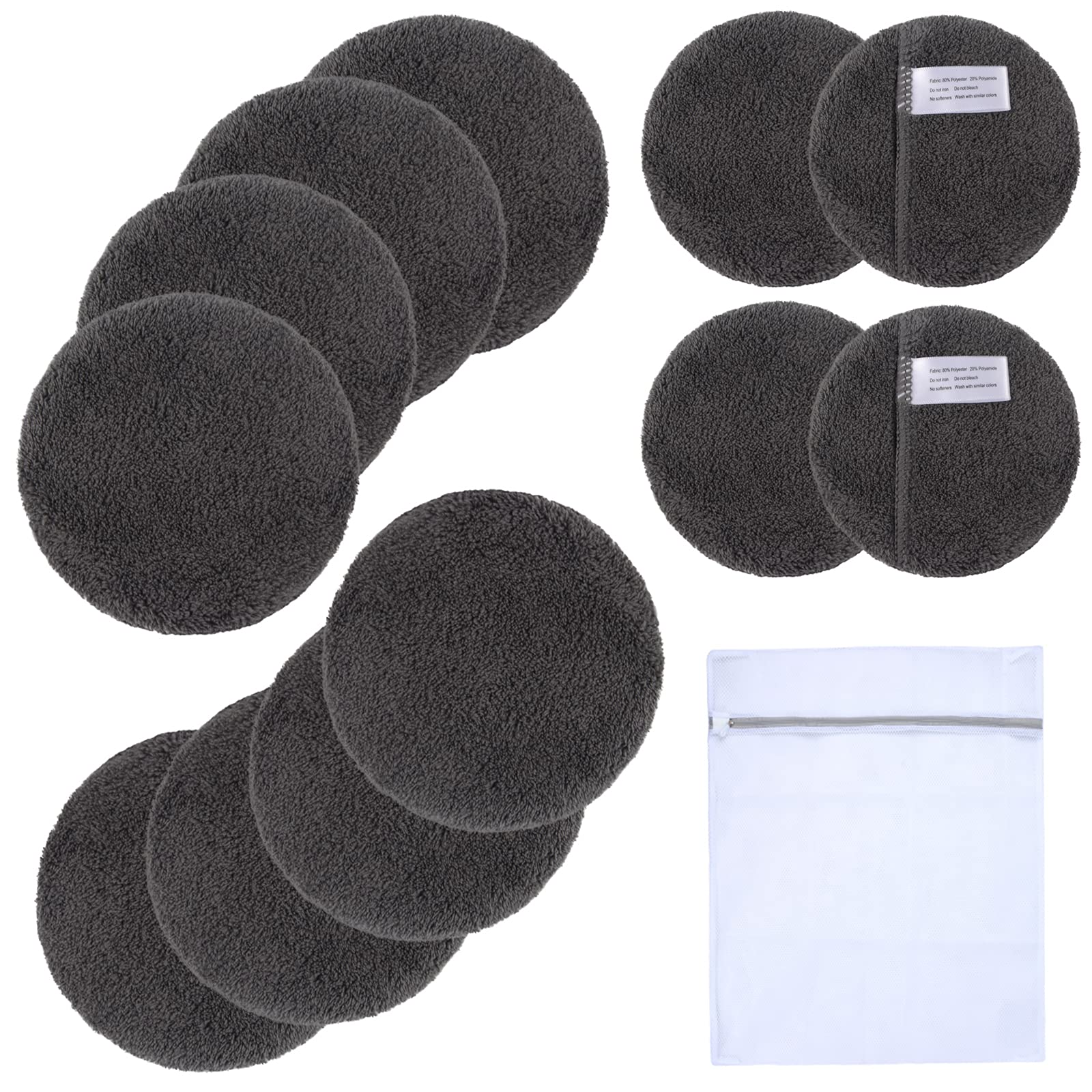 KinHwa 12 Pack Makeup Remover Pads Reusable Microfibre Face Cloths Super Soft Washable Facial Cleansing Pads with Laundry Bag For All Skin Types Dark Grey