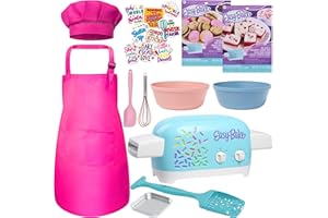 4KAY COLLECTIONS Ultimate Easy Baking Oven Bundle For Kids With 20 Items - Oven, 2 Refill Mixes, Apron, Hat, 2 Bowls, Spatula, Whisk, 9 Stickers, Baking Pan & Tool (Heroic Hot Pink Bundle)