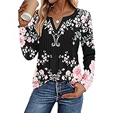 Zeagoo Womens Long Sleeve Tops 2026 V Neck Pleated Shirts Dressy Casual Tunic Blouses Loose Fit Fall Fashion Clothes