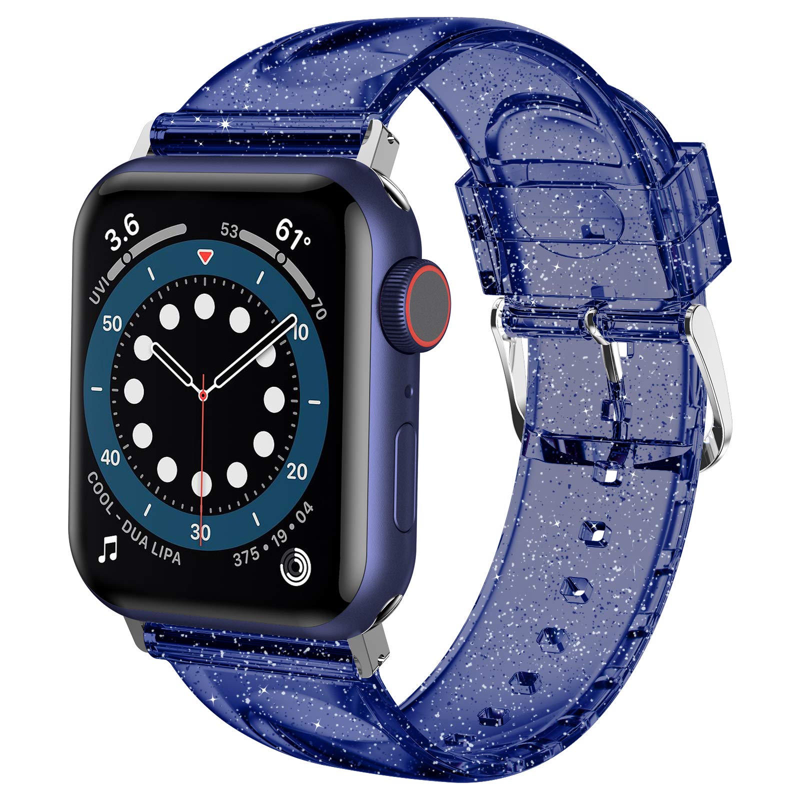 iiteeology Compatible with Apple Watch Band 42mm 41mm 40mm 38mm, Soft Glitter Clear iWatch Bands for Women Series 1-11 - Blue/Silver