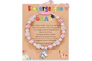 HGDEER Kindergarten/Preschool Graduation Gifts for Girls | Pink Pearl and Rhinestone Balls Unicorn Bracelet | Adjustable Length | Suitable for Daughter Granddaughter Niece Girl