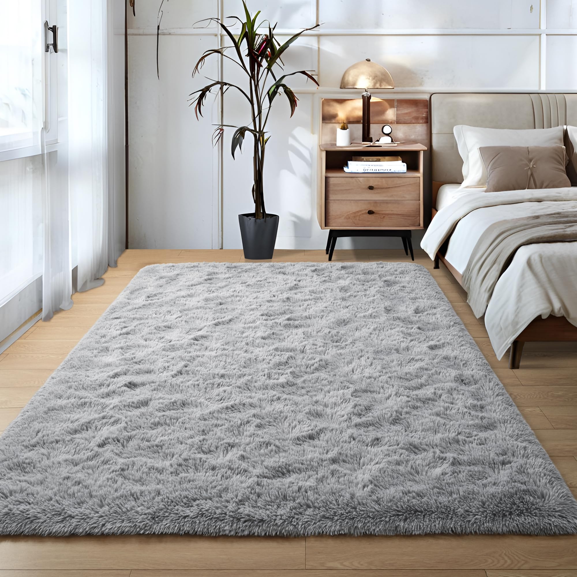 Foxmas Soft Fluffy Area Rugs for Bedroom Kids Room Plush Shaggy Nursery Rug Furry Throw Carpets for Boys Girls, College Dorm Fuzzy Rugs Living Room Home Decorate Rug, 2ft x 3ft, Grey