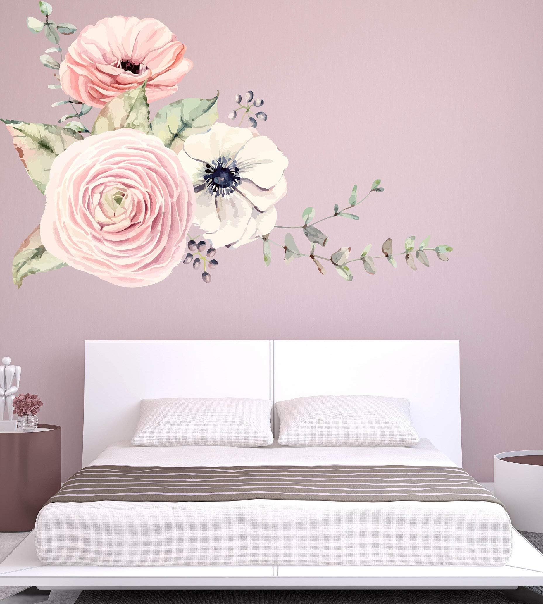 Peony Flower Wall Decals Watercolor Peony Floral Wall Decals Floral Wallpaper Peel and Stick Nursery Wall Decal Pink Peony Flower