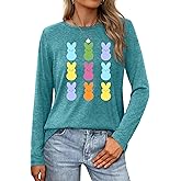 Women Easter Day Shirts: Bunny Printed Long Sleeve Pullover Cute Rabbit Shirt Tops Happy Easter Casual Spring Tops