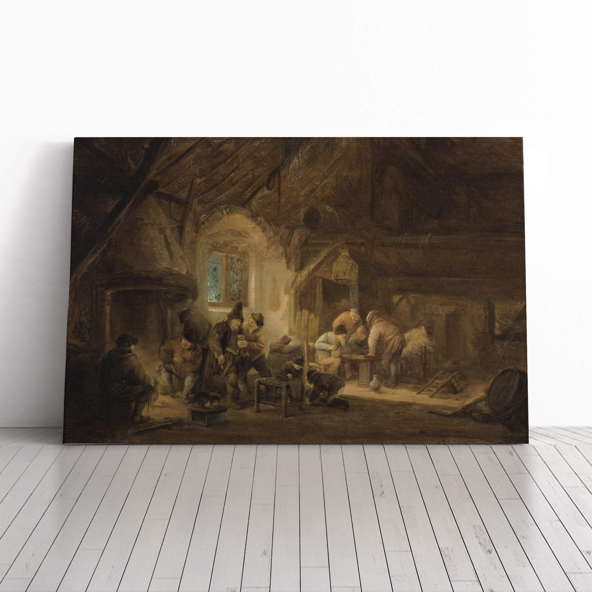Adriaen Van Ostade Rustic Interior Canvas Print | Gallery Wrapped 30mm Frame Wall Art | 20x14 inches | Ready to Hang | Rustic Picture | Living Room Bedroom Lounge Office