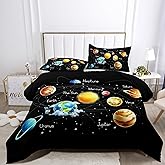 Trehxr Twin Bedding Sets Space Comforter Sets for Boys Girls-3 Pieces Planets Bedding Set 1 Solar System Comforter and 2 Pillowcases for Kids Lightweight Microfiber for Bed Sofa