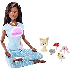 Barbie® Breathe with Me Barbie Meditation Doll, Blonde, with 5 Lights & Guided Meditation Exercises, Puppy and 4 Emoji Accessories, Gift for Kids 3 to 8 Years Old