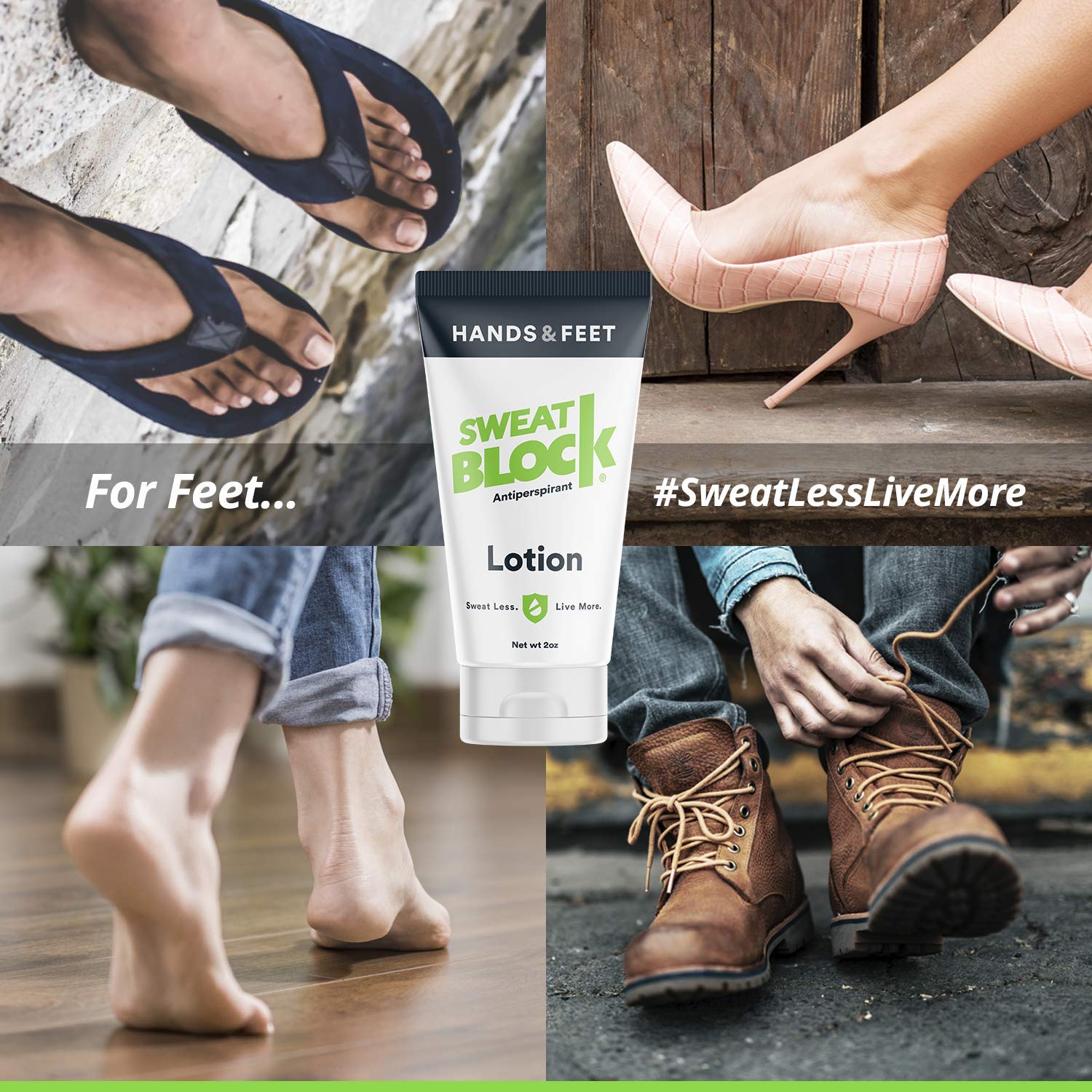 SweatBlock Antiperspirant Lotion for Hands & Feet, Proven to Reduce Excessive Sweating, Reduce Hand & Foot Sweat & Smelly Feet, Safe Effective, FDA Compliant Anti Sweat Lotion for Women & Men, 50mL : Beauty