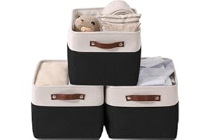 DECOMOMO Storage Bins | Fabric Storage Baskets for Shelves for Organizing Closet Shelf Nursery Toy | Decorative Large Linen Closet Organizer Bins with Handles (Black & White, Large - 3 Pack)