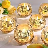 sunnyfuture Gold Mercury Glass Votive Candle Holders Set of 12, Round Tealight Candle Holders Bulk for Table Centerpieces, Weddings, Shower Gifts, Christmas, Halloween Party Decorations