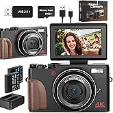 TURE 48MP 4K Digital Camera for Photography & YouTube Vlogging - 18X Zoom UHD Autofocus Video Camera with 3" 180° Flip Screen, 32GB TF Card & 2 Batteries - Compact Travel