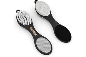 Derm Dude 4-in-1 Foot Scrubber & Heel Repair Tool | Foot File Callus Remover for Feet | Pedicure Tool with Metal File, Pumice Stone, Emery Board & Cleaning Brush to Soften & Smooth Rough, Dry Feet