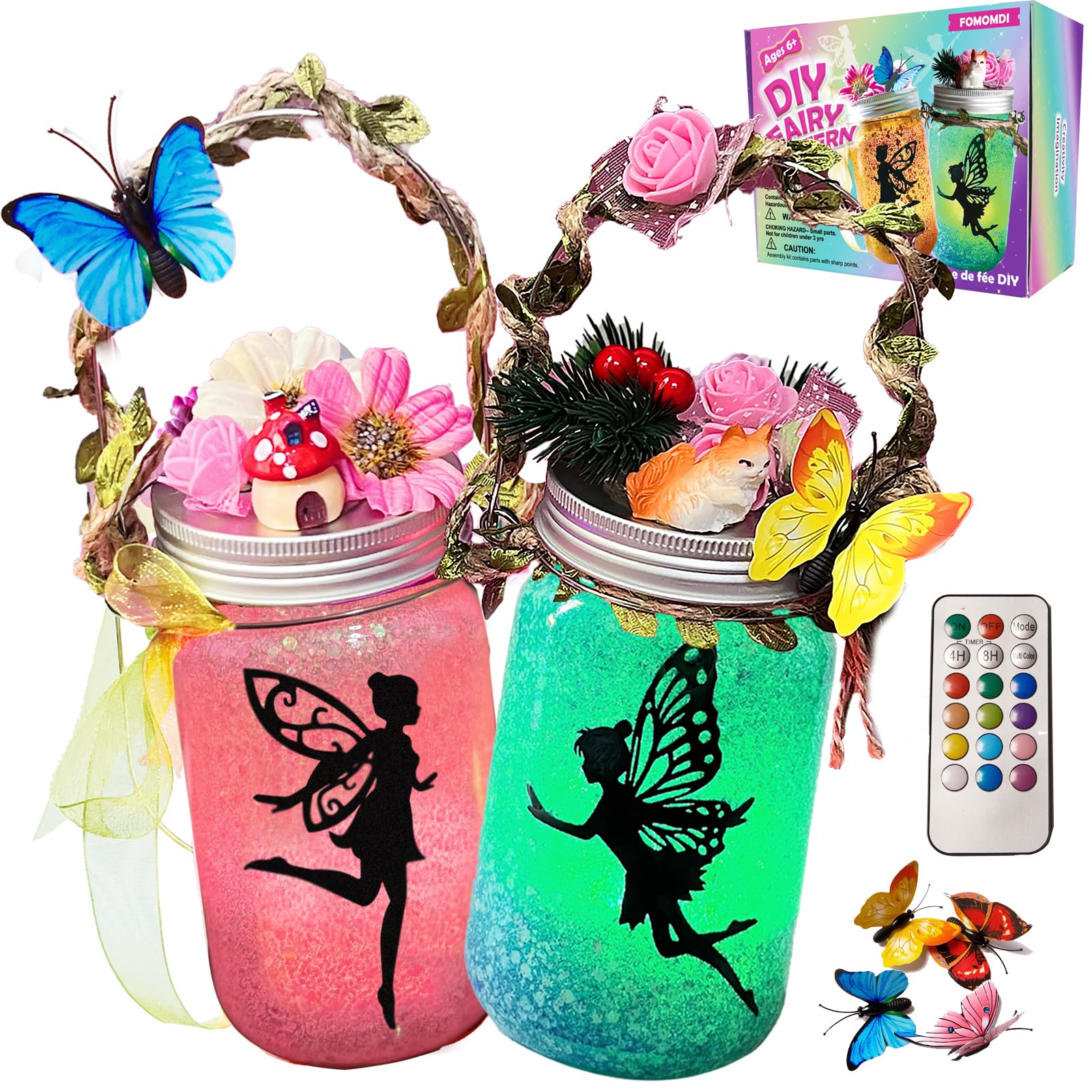 FOMOMDI DIY Fairies in a Jar, Color Changing Fairy Lantern Night Light Kit with Remote Control, Kids Girls Birthday Holiday Gifts Activities Arts Crafts Toy