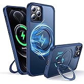 FNDMIL 360°Rotatable Magnetic Ring for iPhone 12 Case/iPhone 12 Pro Case Compatible with MagSafe[Non-Slip Texture][Built-in Kickstand][Military Shockproof] Translucent Matte Silicone Bumper Slim,Blue