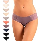 Pretty Sweet Intimates Women’s Seamless Cheeky Bikini Underwear, Pack of 10- Laser Cut, No Show Cheeky Panties with Lace