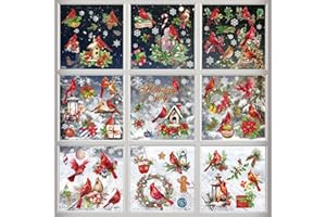 FETIWILSO 151 PCS Christmas Window Clings, Christmas Window Clings for Glass Windows, Christmas Red Birds Window Stickers, Double Sided Static Window Clings for Christmas Window Decals Decorations (9 Sheets)