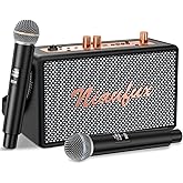 Karaoke Machine, Retro-Design Speaker with 2 Wireless Microphones for Adults & Kids, Portable Karaoke System for Home Party, Bluetooth/AUX/USB/TF/TWS Support, Gifts for Women & Girls