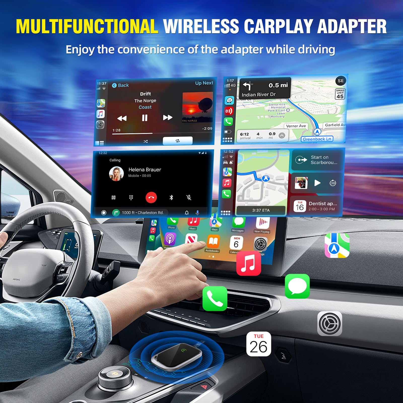 Wireless CarPlay Adapter, 2025 Upgraded Plug & Play Convert Wired to Wireless for iPhone, Low Latency Car Play Adapter Wired CarPlay to Wireless, Mini Car Play Dongle for iOS 10+(Black Gray)