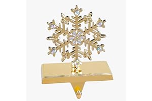 Amooca Christmas Stocking Holders Non-Slip Metal Hooks Fireplace Mantle Stocking Hanger for Christmas Party Decorations (L Snowflake Gold, 1 Pack)