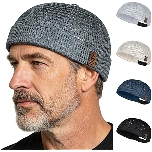 Men's Breathable Brimless Hats Summer Adjustable Cooling Large-Mesh Skull Cap Lightweight No Brim Beanie