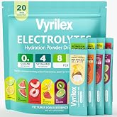 20Sticks High Sodium Electrolyte Powder Packets Sugar Free 8 Flavors | Daily Hydration Packets Electrolyte Drink Mix with Minerals &amp; Vitamins, Zero Sugar Electrolytes Formula for Fast Rehydration