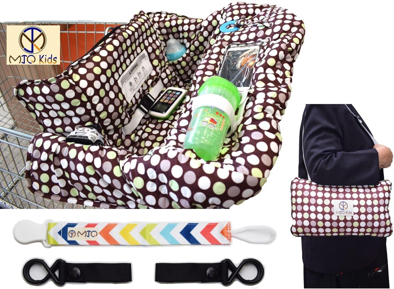 MJQ Kids Shopping Cart Cover and 2-in-1 Zip Up High Chair Cover for Baby or Toddler with eBook 2 Stroller Hooks and Pacifier Clip A High Quality Machine Washable Unisex Polka Dot Design