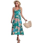 HECCPLI Women Boho Floral Sleeveless Adjustable Strap V Neck Maxi Dress Summer Beach Flowy Sundress