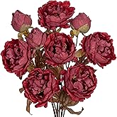 Briful Artificial Dried Look Fall Peony Flowers 3PCS 27.5in Tall Burgundy Vintage Silk Peony Bouquet Realistic Fake Peonies Floral Stems for Autumn Home Wedding Vase Centerpieces Arrangements Decor