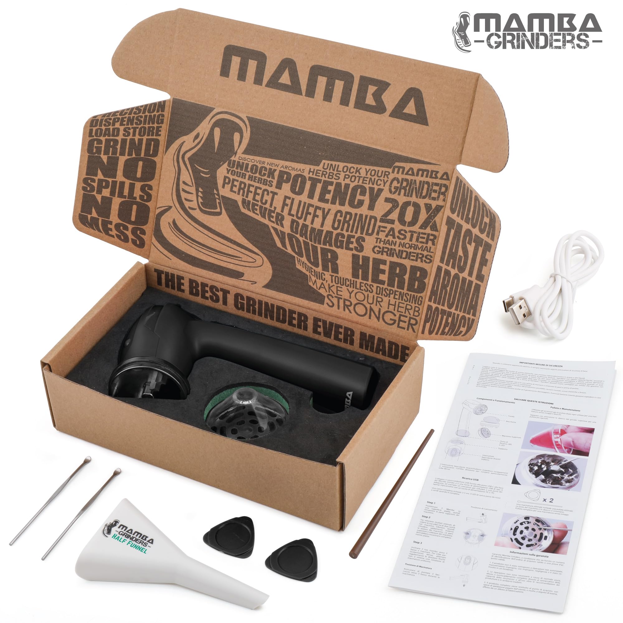 Mamba Original 1g Black USB Electric Herb Grinder. Small Portable Metal Herbal Machine & Spice Mill for the Kitchen