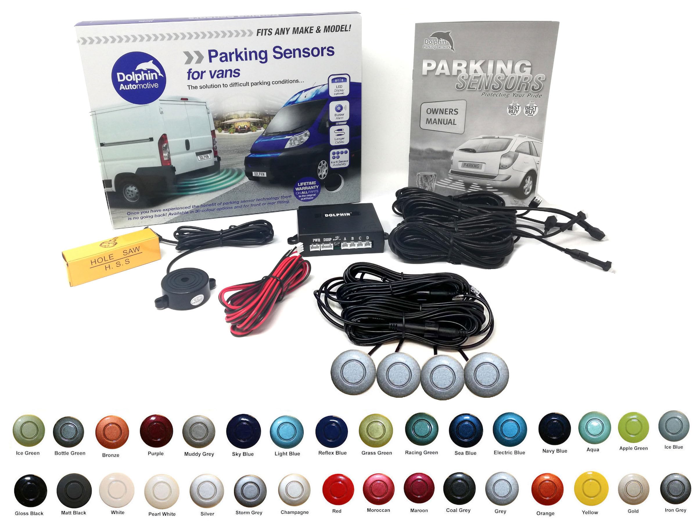 Dolphin Automotive VPS400 Rear Van Reverse Parking Sensor Rear Kit, 4 Sensors with Extensions and Audio Alerts (Grey)