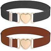 BOHUIZ 2 Pack Girls Elastic Belts, Adjustable Kids Belt Heart-Shaped Metal Buckle Waist Belt for Dress Pants Jeans