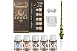 Mancola Glass Dipped Crystal Calligraphy Pen Set with 5 Colorful India Ink, 1 Pen Holder, 1 Cleaning Cup, Ink Drip Tool, Signatures, Drawing, Decoration Kits for Beginners