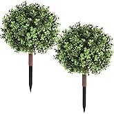 Pertivery 2 Pack Artificial Boxwood Topiary Ball Plants,23.6Inch UV Resistant Artificial Boxwood Ball Bush,with Ground Spikes,Indoor Outdoor Potted Plants for Porch, Garden, Front Door Decor