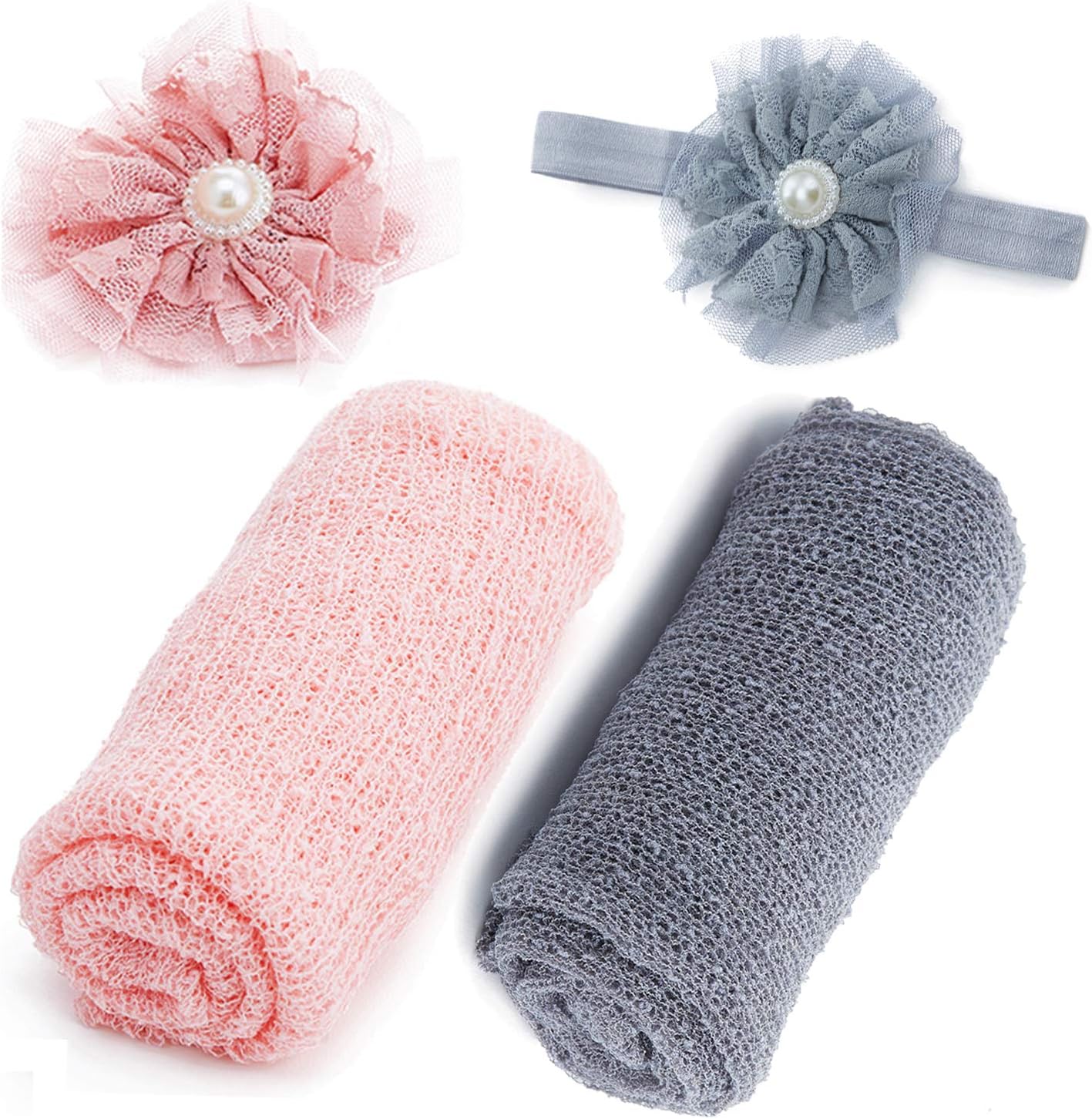 Newborn Baby Photography Props - Long Ripple Wrap Blanket and Lace Beads Headband