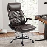 Office Chair - Ergonomic High Back Computer Desk Chair with Rocking Function & Lumbar Support - Executive Comfortable Wide Swivel Rolling Office Leather Chair with Flip-up Armrests for Home Gaming