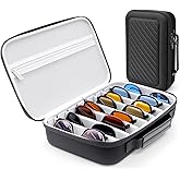 Krypthos Travel Sunglasses Organizer Case, Portable Eyeglasses Storage Box, Adjustable Multi-Compartments & Crushproof Design, Holds Up to 8 Pairs, Eyewear Display Case for Men Women