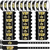100 Pack VIP Wristbands for Events - Black and Gold Plastic Bracelets, Lightweight Waterproof for Amusement Parks, Clubs, Parties
