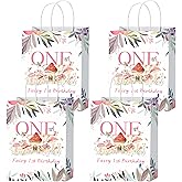 KEWUFD 20PCS Fairy 1st Birthday Goodie Bags With Handles Fairy First Birthday Decorations Floral Fairy Candy Treat Bags Fairy Themed Party Decoration for Girls
