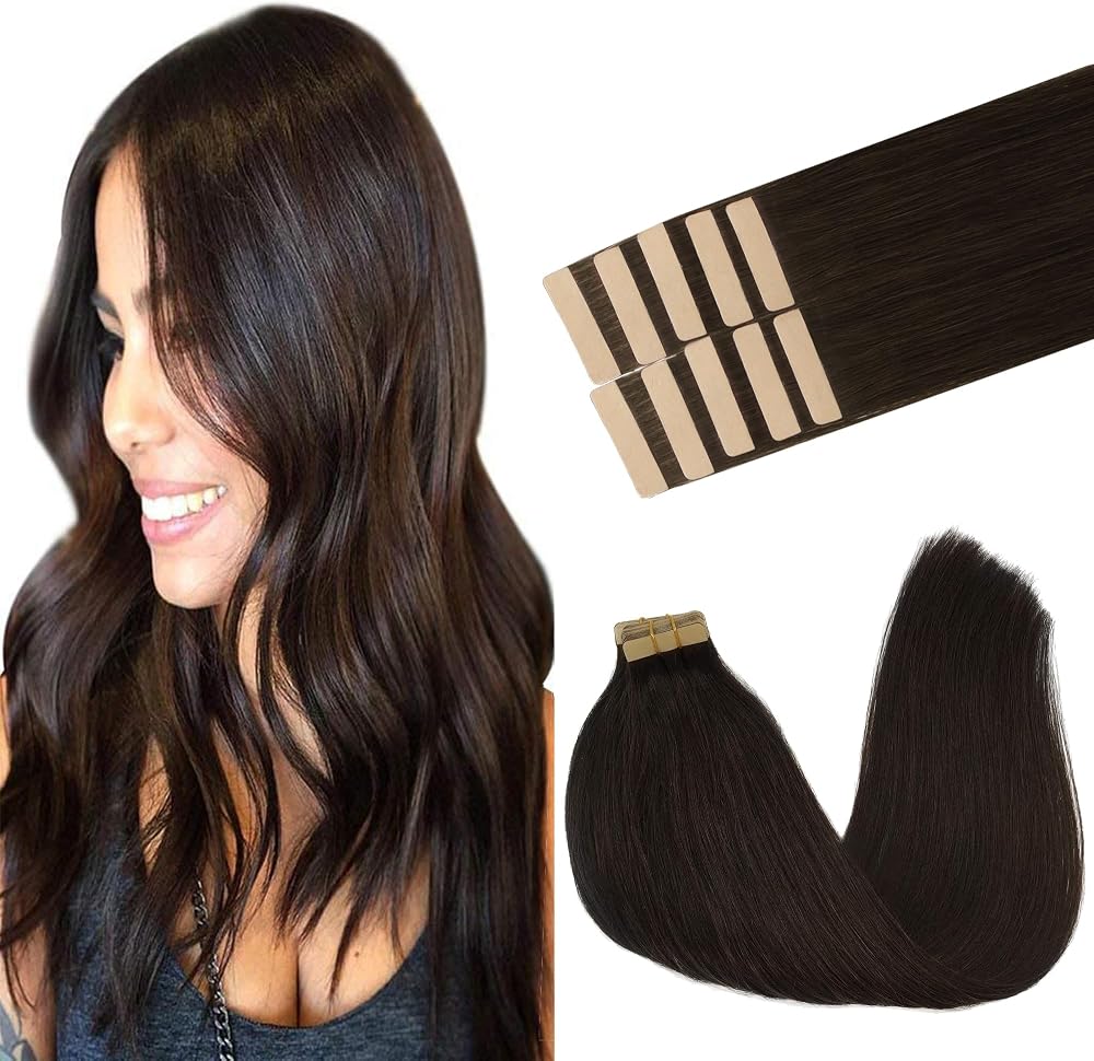 GOO GOO Hair Extensions Tape In 20 inch 30g 10pcs Dark Brown Remy