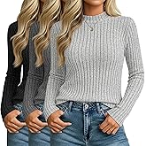 Riyiper 3 Pack Women's Mock Neck Sweaters, Long Sleeve Lightweight Tops Casual Soft Sweaters Knit Slim Fitted Basic Pullover