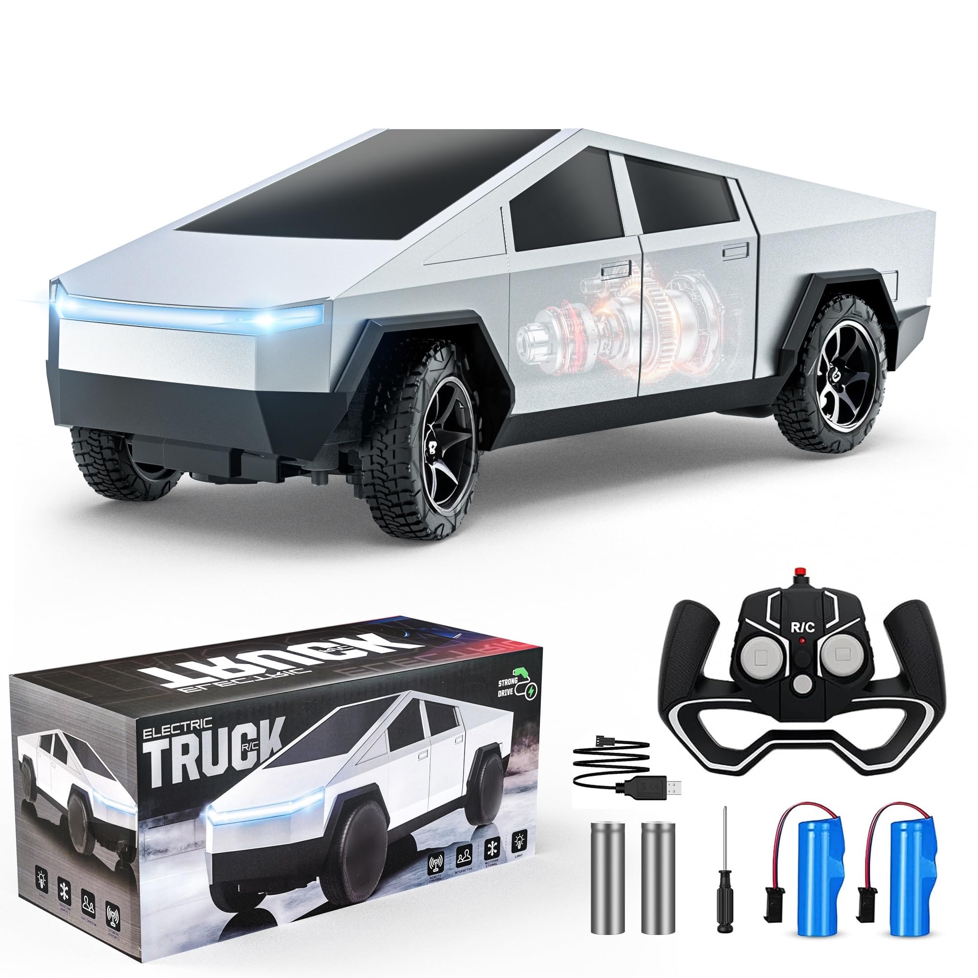 RC Car Toys，All Terrain 2.4GHz RC Truck for Boys Aged 3-8, 8-12, Electric Vehicle Truck Toys for Kids, Birthday Gifts for Kids, Boys and Girls (Silver)