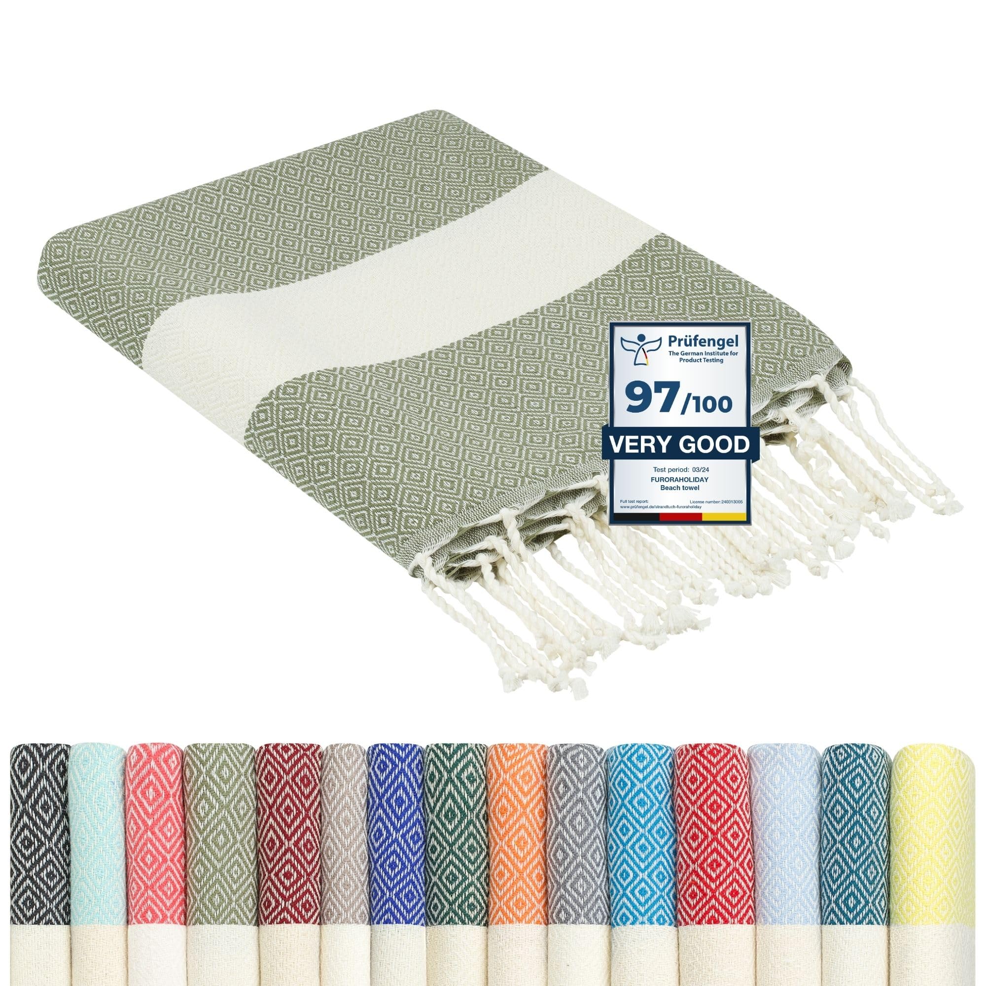 furora HOLIDAY Beach Towel for adults (cotton): Extra Large 100x200 cm / 39x79 Inch | lightweight, wearable Turkish Towel Fouta, sand free | Travel Towel, Picnic Blanket, Women Men Holiday Essentials