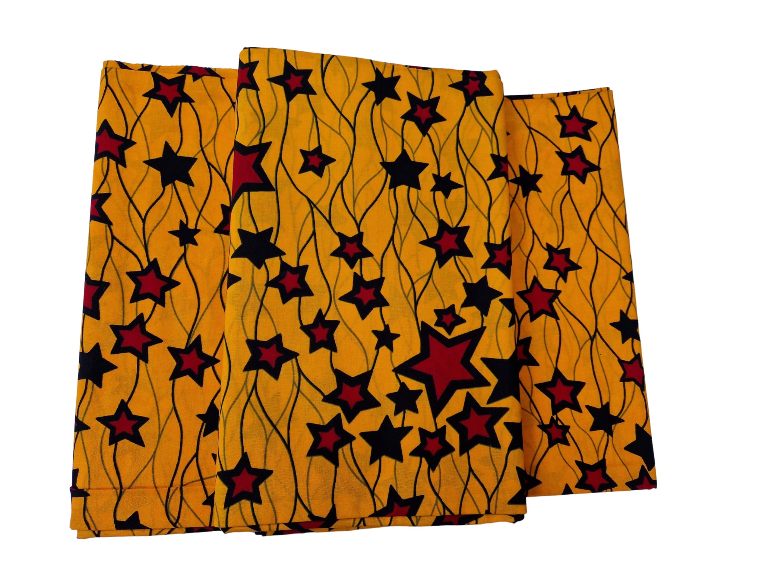 Ankara Wax Print African Fabric Suitable for Dressmaking, Acessories, Home Decor Project, Ankara Star Design, Fabric Material Measures 274cm x 115cm (Yellow)