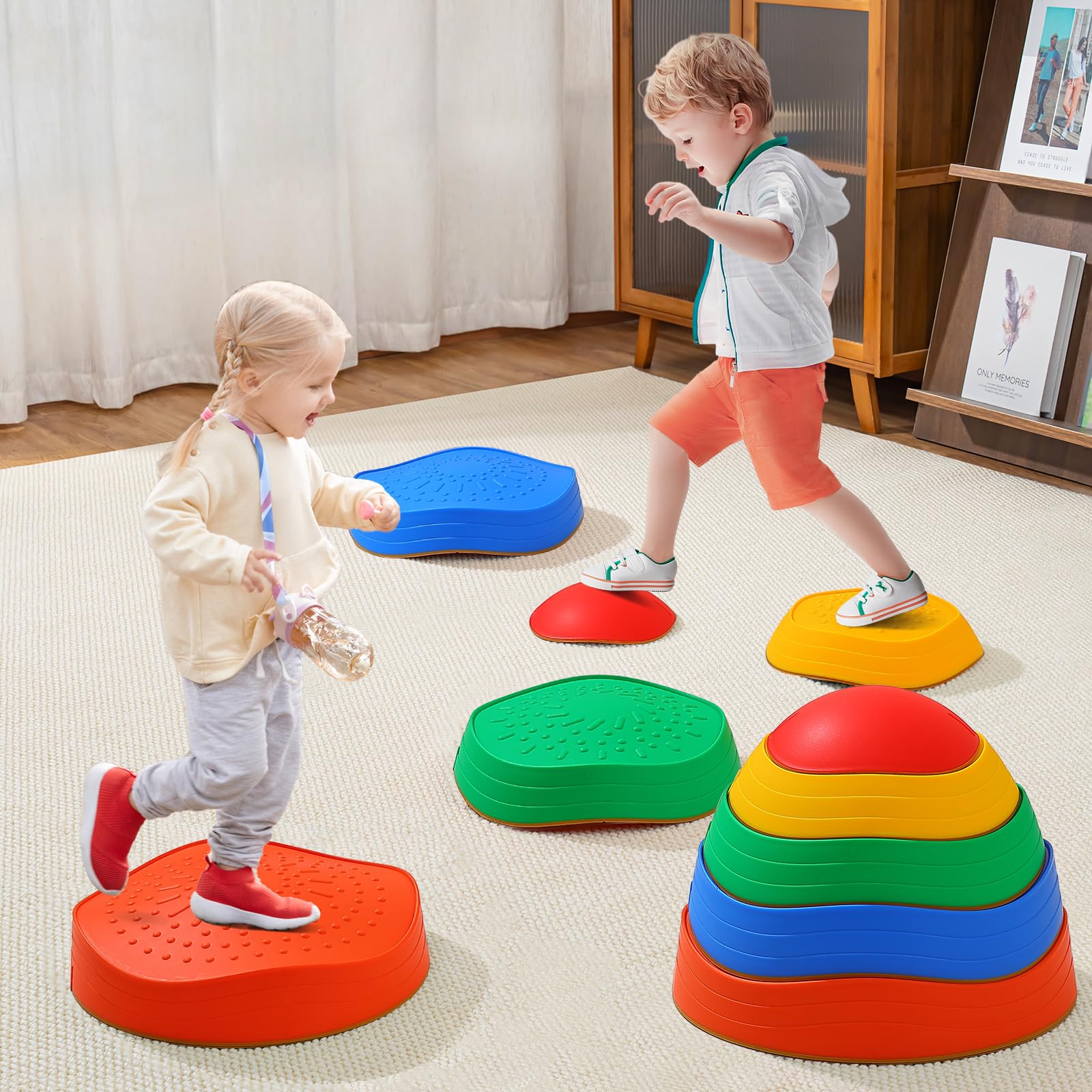Fanboxk Stepping Stones for Kids,Non-Slip Toddlers Stepping Stones for Promoting Children's Balance Coordination Skills,Obstacle Courses Sensory Toys Outdoor or Indoor Play for Kids 3-8