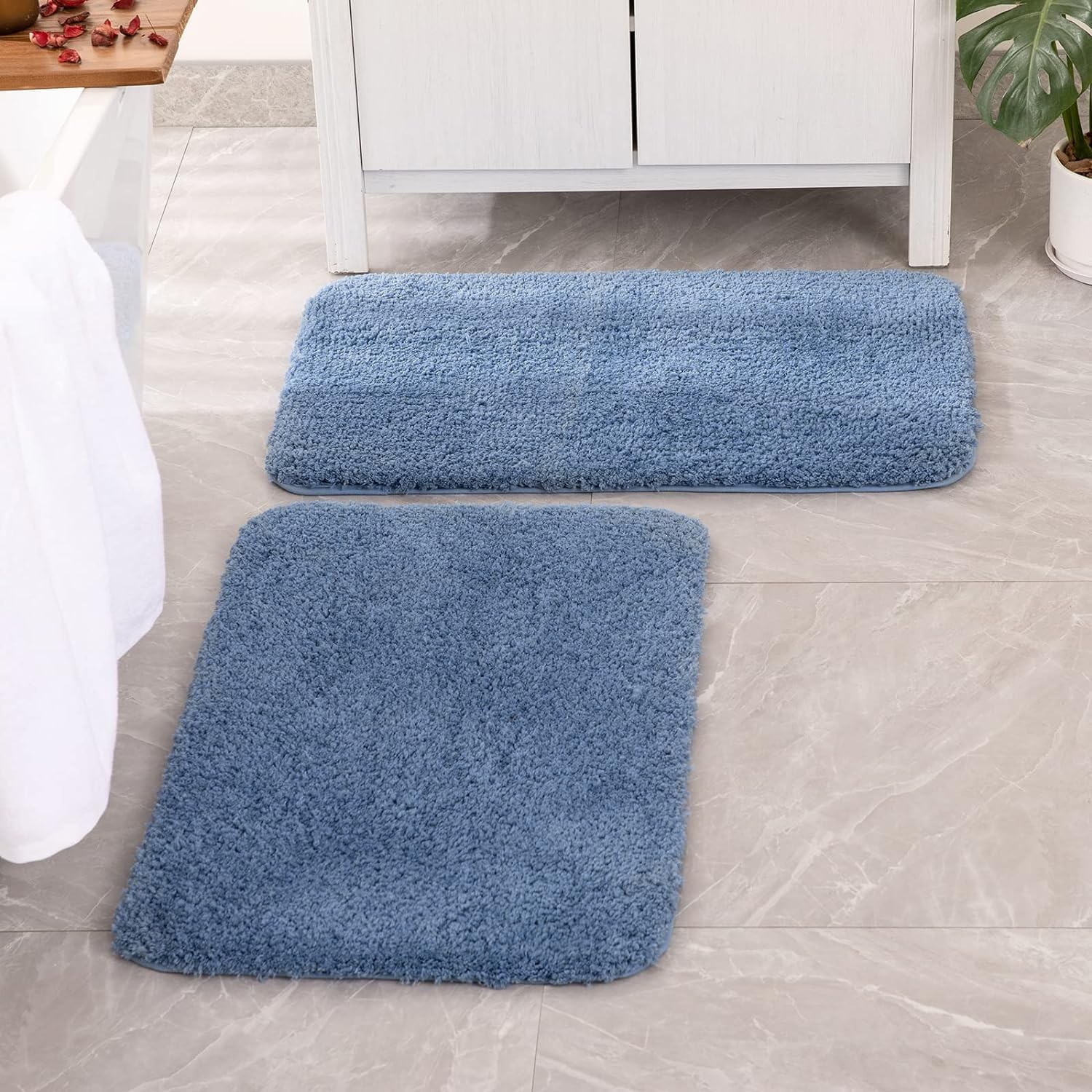 MIULEE Blue Bathroom Rugs Set 2 Piece, Non Slip Bath Mat with Absorbent ...
