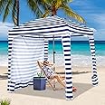 Tangkula 6x6 Ft Beach Cabana, Portable Beach Canopy with Detachable Sidewall, 8 Sandbags, 2 Tier Vent, Easy Setup Sun-Protection Outdoor Beach Umbrella Shelter with Carrying Bag for Family