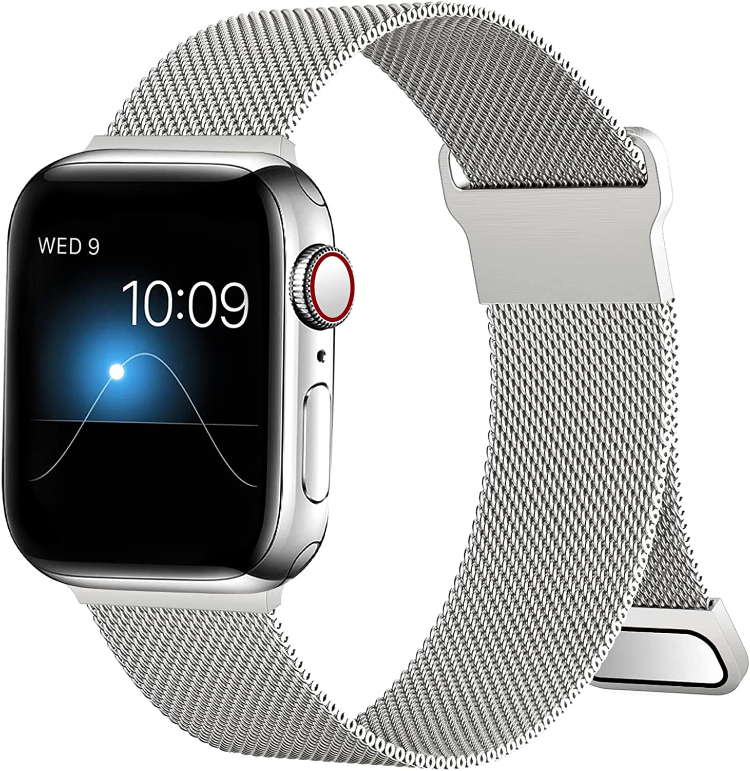Strap Compatible with Apple Watch Straps 44mm 45mm 42mm for Women and Men, Dual Magnetic Adjustable Replacement Band for iWatch Series 9 8 SE 7 6 5 4 3 2 1 (42/44/45mm, silver)