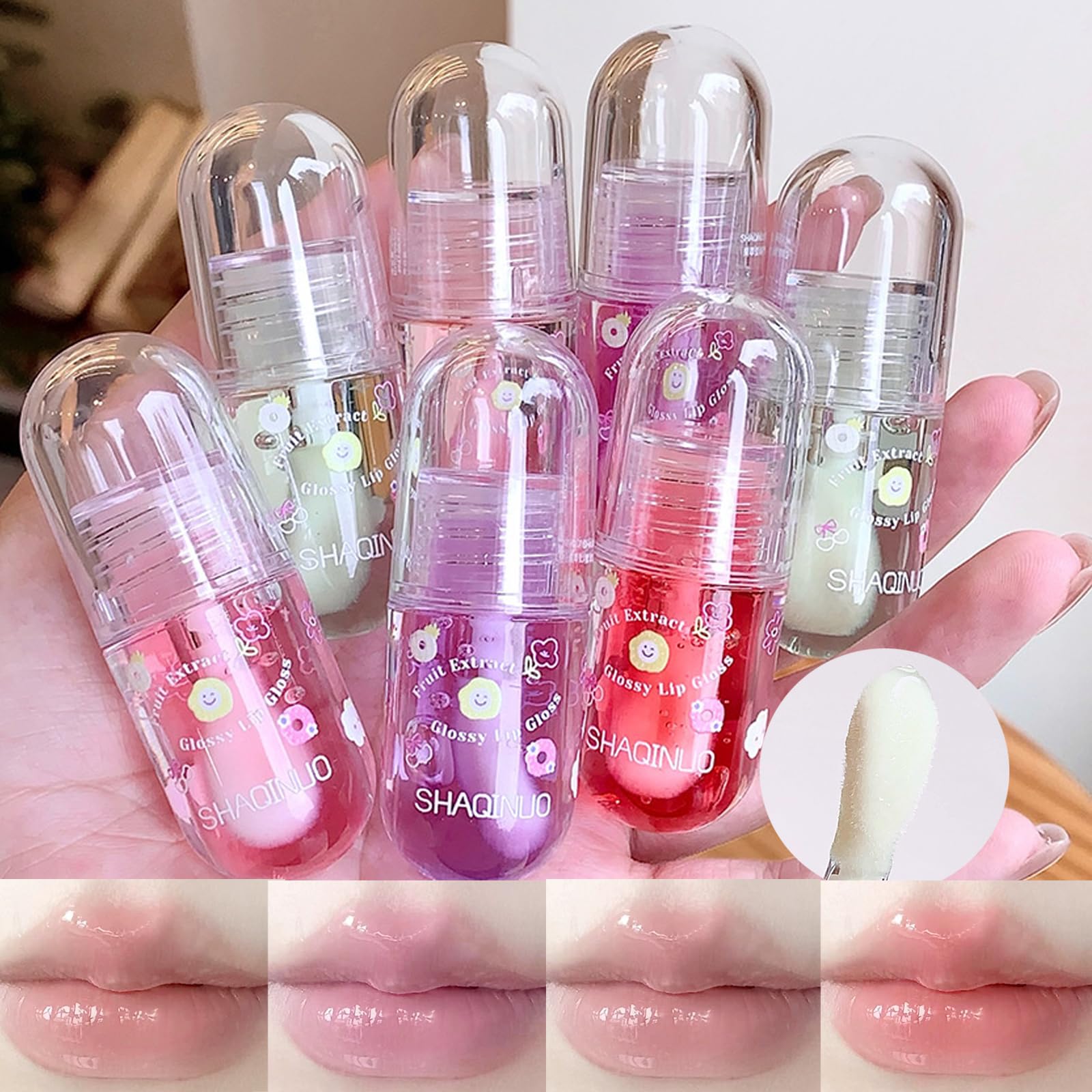 3 Pcs Hydrating Lip Oil Set, Cute Fruit-Flavored Plumping Lip Oil, Long Lasting Lip Glow Balm Lip Care, Transparent Moisturizing Lip Gloss for Kids and Teens, Kid Friendly, Party Gift(B)